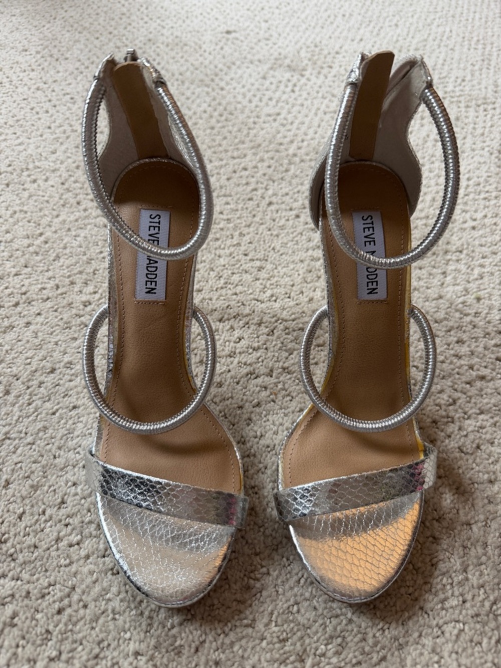 Steve Madden Silver Metallic Strappy Heels